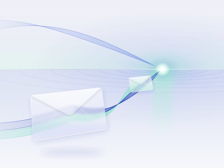 Abstract illustration of a message travelling on a light strand toward a bright point on the horizon